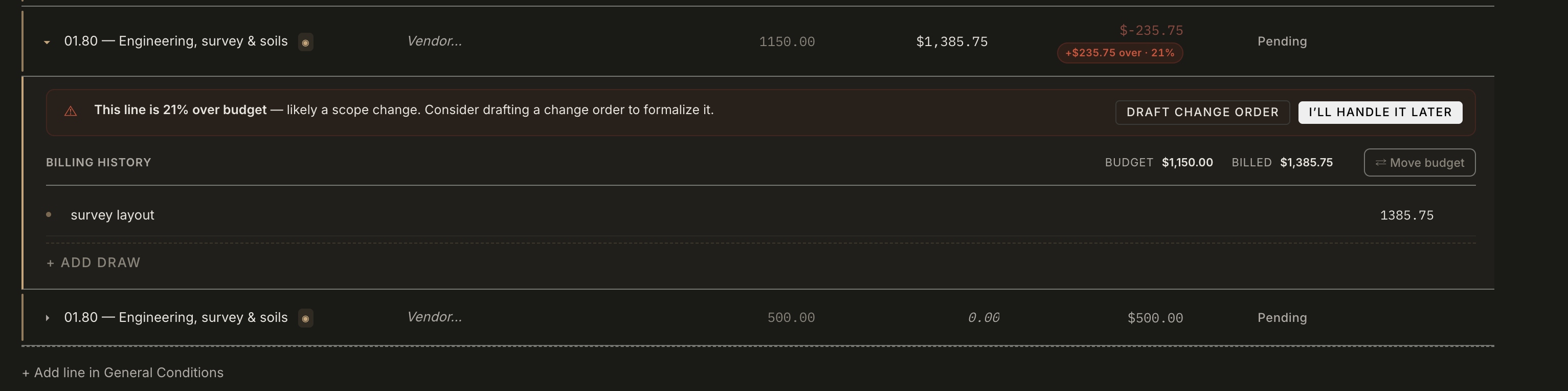 Change order tracking and approvals